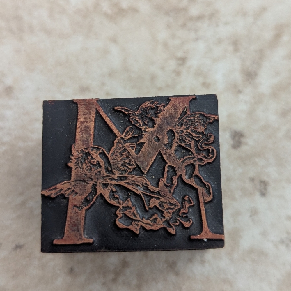 M Copper Cherub Stamps On Wood Antiques Intricate Detailing